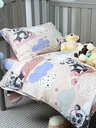 Детское постельное белье в кроватку бязь премиум / Панды бежевый